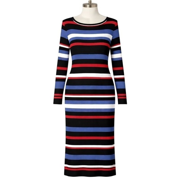 Lane Bryant Dresses & Skirts - Lane Bryant Womens 18/20 Ribbed Knit Maxi Dress Striped Red Blue White Stretch